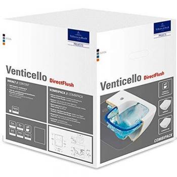 Inodoro Suspendido Villeroy & Boch Venticello Combi-Pack con DirectFlush, Asiento SlimSeat Softclosing y QuickRelease, Color Blanco Alpin 4611RS01