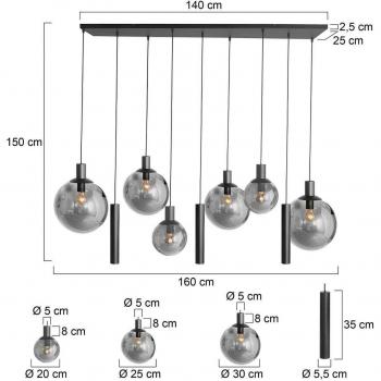 Lámpara colgante Steinhauer Bollique, negro, 9 luces, vidrio y metal