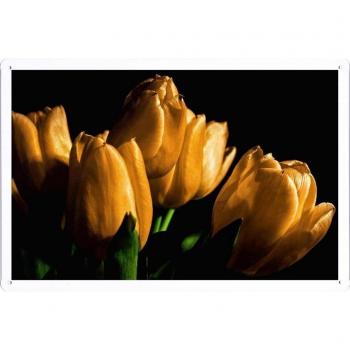 Metal cartel Cartel de chapa Hojalata sesión Flower Tin Sign Tulips Yellow Flowers Buds Light Black Background 38066 Retro Vintage Pared Decoración by hamgaacaan
