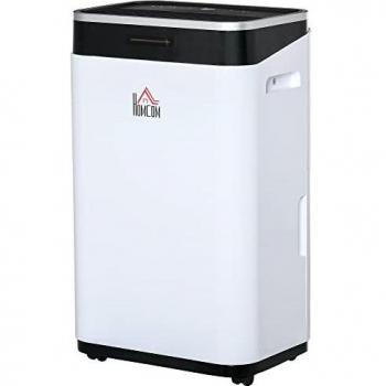 HOMCOM Deshumidificador Eléctrico 6,5 Litro 20L/Día con 3 Modos 2 Velocidades Pantalla LED Luces Indicadoras Temporizador y Ruedas Silencioso para Hogar 34x24x57 cm Blanco