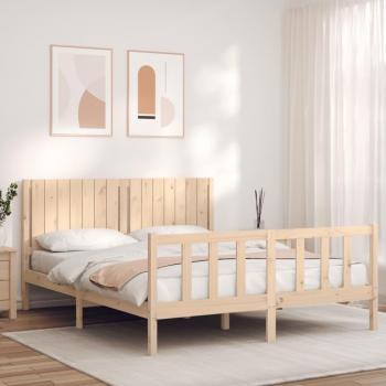 Cama de madera maciza con cabecero 160x200 cm en color marrón