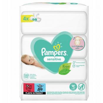 Pampers Sensitive Wet Wipes for Kids, 4 packs of 80 wipes each, designed for sensitive skin