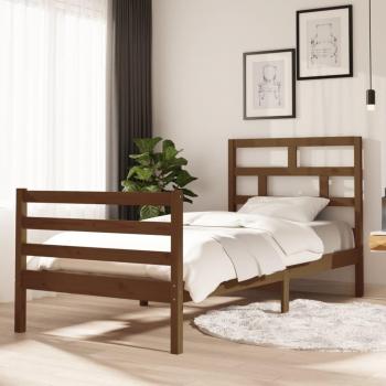 Estructura de cama de madera maciza de pino en color marrón miel, dimensiones 90x200 cm