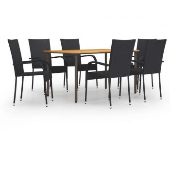 vidaXL 7 Piece Garden Dining Set Poly Rattan Black