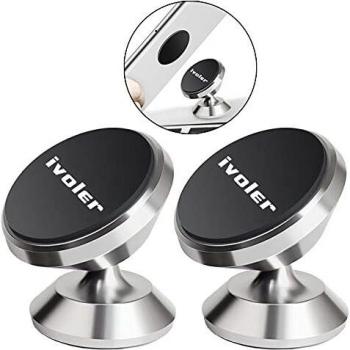 Iman Móvil Coche, Soporte Móvil Coche ,ivoler 2 pack Soporte Magnético Móvil Coche para Salpicadero 360° Rotación Universal Soporte con Adhesivo para Phone Samsung Móviles y más - Plateado