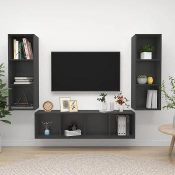 Juego de muebles de salón 3 piezas madera ingeniería gris