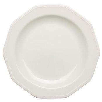 Plato Llano Cerámico Decagonal 27CM Blanco Brillo Vitrificado Estilo Inglés Apilable