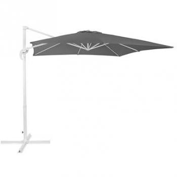 Sombrilla de Jardín Cantilever Gris Oscuro 250x250 cm con Poste de Acero Blanco, Resistente a la Intemperie y Mecanismo de Manivela