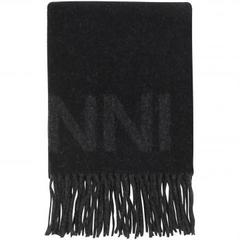 GANNI Logo Fringed Scarf Black One Size Female