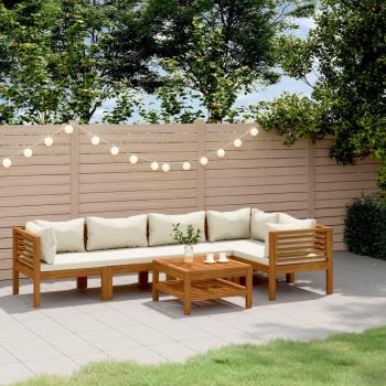 6-Piece Garden Lounge Set with Cream Cushions in Solid Acacia Wood