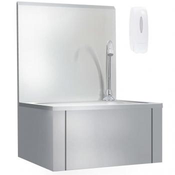 Fregadero lavamanos comercial de acero inoxidable con grifo y dispensador de jabón