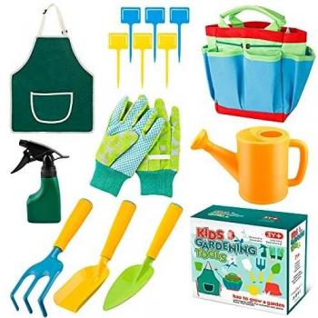 MojiDecor Herramientas de Jardín para Niños, Herramientas de Juego para el Jardín / Playa, Kit Jardineria Niños 14 Piezas con Herramientas y regadera.