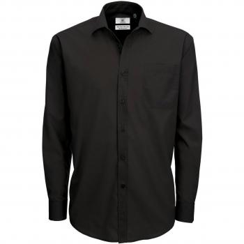 B&C Mens Smart Long Sleeve Poplin Shirt Camisa de Oficina, Negro