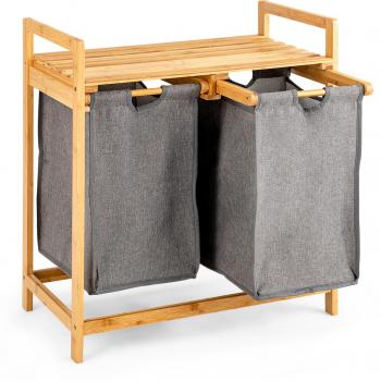 Cesta de Ropa Sucia de Bambú Doble Compartimiento Organizador con Bolsas Removibles para Lavandería Baño 64 x 33 x 73 cm Natural