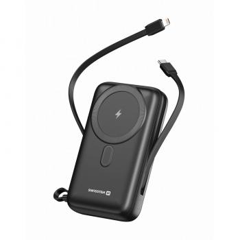 Power Bank Swissten 20000 mAh PD 20W con Cables Integrados USB-C y Lightning (Compatible con MagSafe)