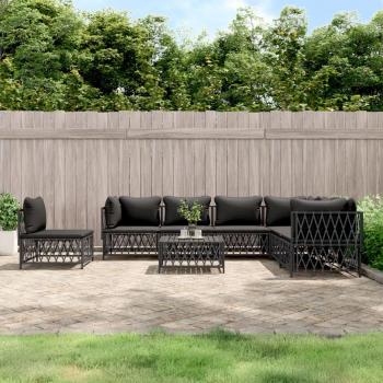 8-Piece Anthracite Steel Garden Lounge Set with Cushions