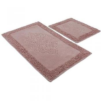 Set de Alfombras de Baño Antibacteriano 2 Piezas Marrón Claro Rectangular 100% Algodón con Suela Antideslizante