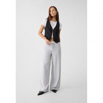 Wide-Leg Grey Melange Joggers with Waistband - Size L