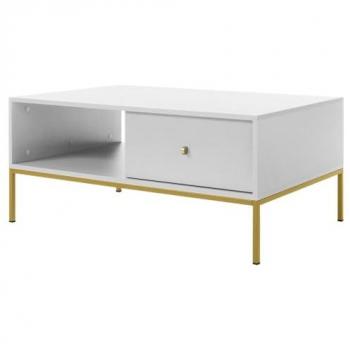 Mesa de café angular Lima J105, aglomerado laminado, blanco y dorado, 104 x 68.1 x 46 cm