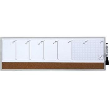 Nobo Pequeña Pizarra Magnética para Planificar la Semana con Tablón de Corcho para la Pared de tu Casa u Oficina, Marco de Aluminio, Borrado en Seco, Clip Integrado, 585 x 190 mm, Gris, 1903780