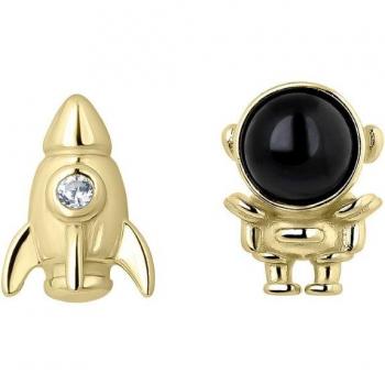 Pendientes asimétricos Space Odyssey de plata bañada en oro amarillo 18k