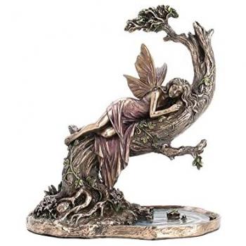 Hada de Siesta 16 cm - Figura de resina dorada, altura 16 cm, diseño de hada en posición de descanso, ideal para decoración de jardín