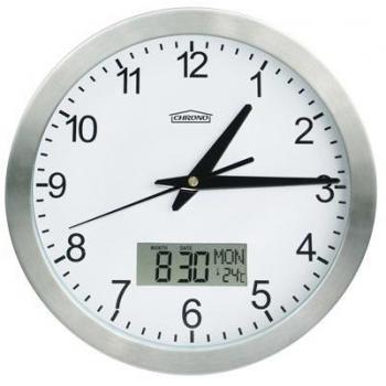 Reloj de Pared con Fechador y Termometro CHRONO ZP8, Diametro 24cm, Marco Metalico