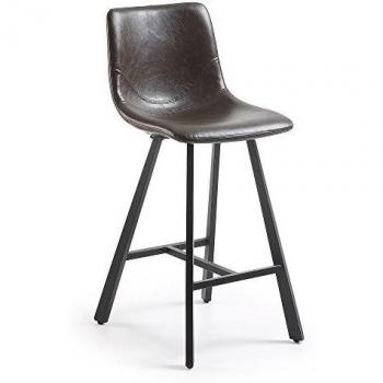 Kave Home - Taburete Alto de Bar Trap marrón Oscuro 81 cm con Respaldo de Piel sintética y Patas de Acero