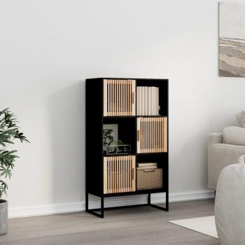 Aparador alto de madera contrachapada negro 70x35x125 cm