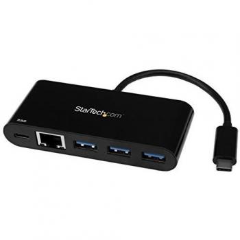 StarTech.com 3 Port USB-C Hub with Gigabit Ethernet & 60W Power Delivery Passthrough Laptop Charging - USB-C to 3x USB-A