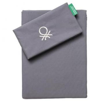 Set de Cama 2 Piezas Benetton Tevere 150x220cm Azul Oscuro y Beige, 70% Algodón + 30% Poliéster (1 Funda Nórdica + 1 Funda