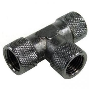 Compact G1/4 T-Piece Connector - Knurled - Black Nickel