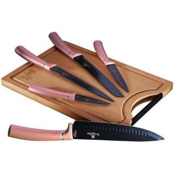 Juego de 5 Cuchillos de Cocina Profesional Berlinger Haus I-Rose con Tabla de Cortar de Bambú, Hoja de Acero Inoxidable con Recubrimiento Antiadherente, incluye cuchillo Cocinero, C