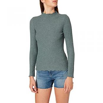 Camiseta Only Emma de canalé verde agua manga larga para mujer
