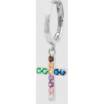 Pendiente de aro individual Agatha Paris Mix & Match Cruz de plata y circonitas