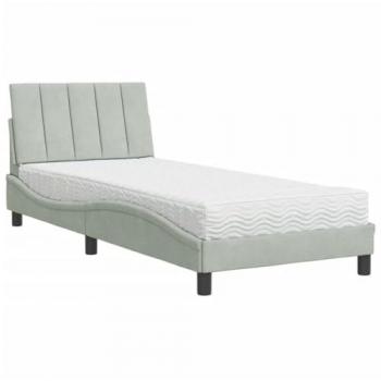 Cama con colchón gris claro 90x190 cm en terciopelo