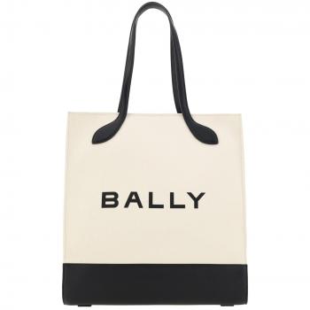 Bally White and Black Leather Tote Shoulder Bag, Beige female, Size: ONE SIZE