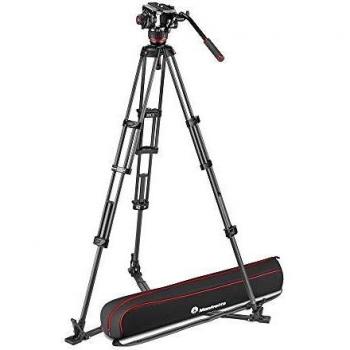 Manfrotto Kit de video con trípode de carbono Twin y rótula 504X, estabilizador ras de suelo