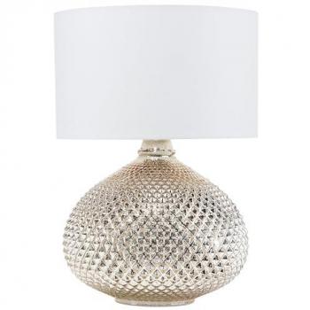Lámpara de Mesa Glamour Dorada con Pantalla Blanca 55 cm Base de Vidrio Ovalada Estilo Madon