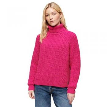 Suéter Holgado de Punto con Cuello Alto Rosa Magenta para Mujer
