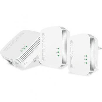 Strong Powerline 600 Triple Pack Mini - Kit de Inicio con 3 Adaptadores PLC, Velocidad de hasta 600 Mbps, Enchufe Integrado