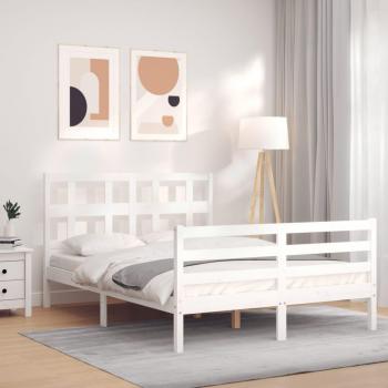Estructura de cama con cabecero de madera maciza blanco 140x190 cm