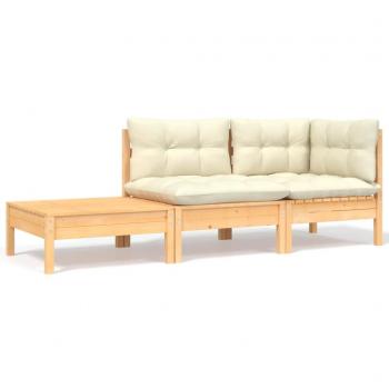 3-Piece Garden Lounge Set with Cream Cushions Solid Pinewood