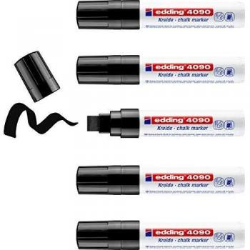 Edding 4090 marcador de tiza - negro - 5 rotuladores de tiza - punta biselada 4-15 mm - rotuladores para cristal borrables - para pizarras, vidrio y espejos - tiza líquida de cobertura opaca