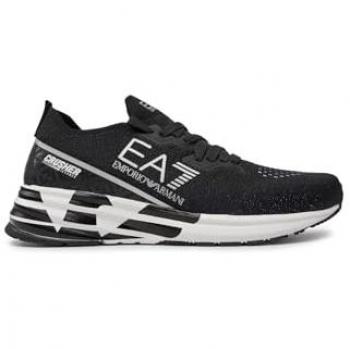 EA7 Emporio Armani Men's Crusher Distance Knit Sneakers - Black/White, Size 39 1/3, Casual Running Shoes