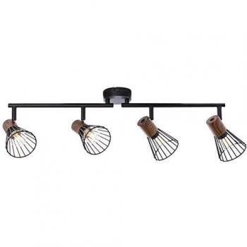 Lámpara de techo Manama 4 luces E14 en madera oscura y negro mate, brazos y cabezales ajustables