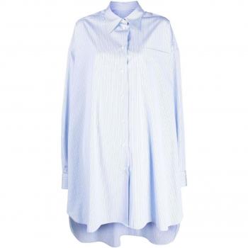 Maison Margiela Women's Blue Striped Oversized Shirt in Cotton Poplin, Light Blue, Size Medium