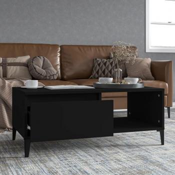 Mesa de centro madera contrachapada 90x50x36,5 cm en color blanco y negro, acabado brillante, ideal para salón o comedor como mesita auxiliar o mesa de café