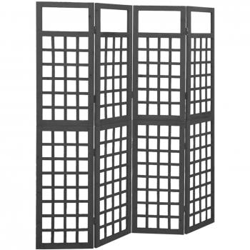 Biombo/enrejado de 4 paneles madera de abeto negro 161x180 cm