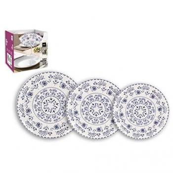 Vajilla Blur Monaco Ivory brillo 12 PCS - Set de Vajillas de Cerámica en Diseño Floral Color Azul
